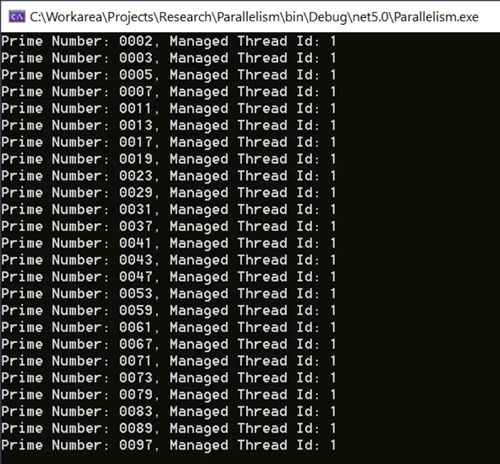 C#調(diào)用GetPrimeNumbersConcurrent方法來(lái)檢索1到100之間的所有質(zhì)數(shù)